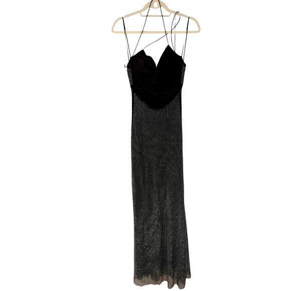 Crystal Doll M Vintage 90's Fishnet RHINESTONE Strappy Gown Bodycon Dress Black - Picture 5 of 10